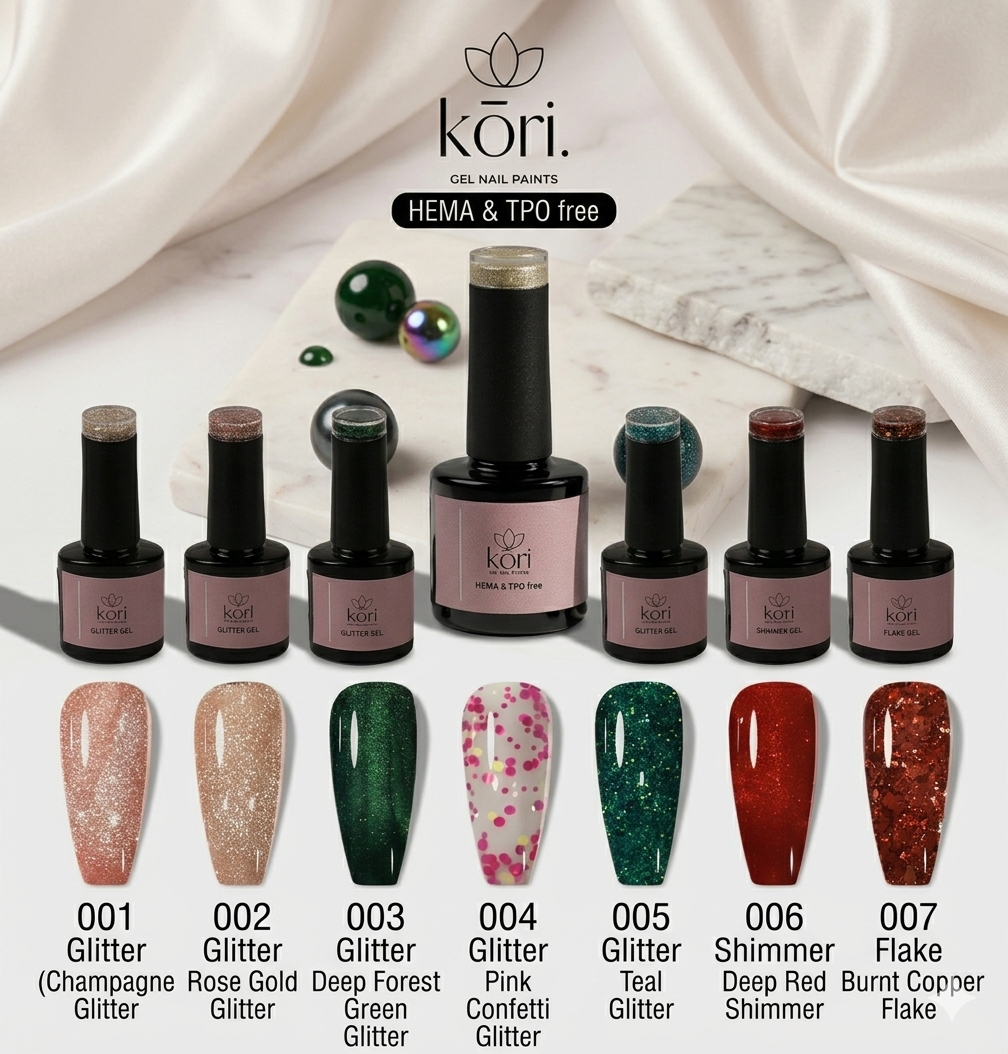 Kōri Giliter Gel Nail Paints | Long-Lasting Salon Formula | HEMA & TPO Free